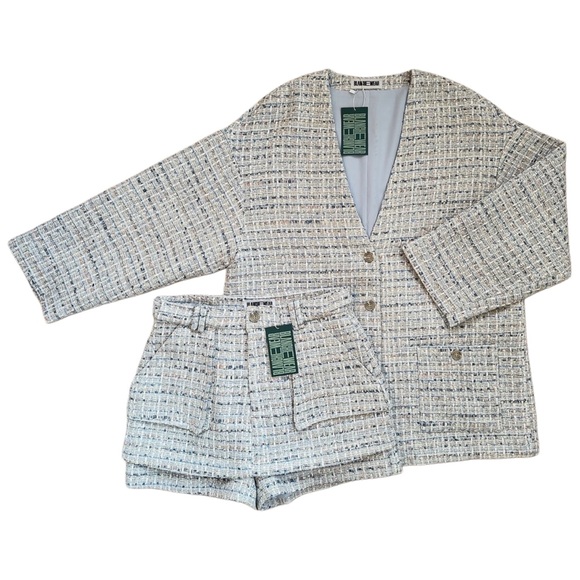 Bundle Blue Tweed Jacket and Mini Skort Skirt Fall Outfit Set Size 4 Medium - Picture 7 of 11